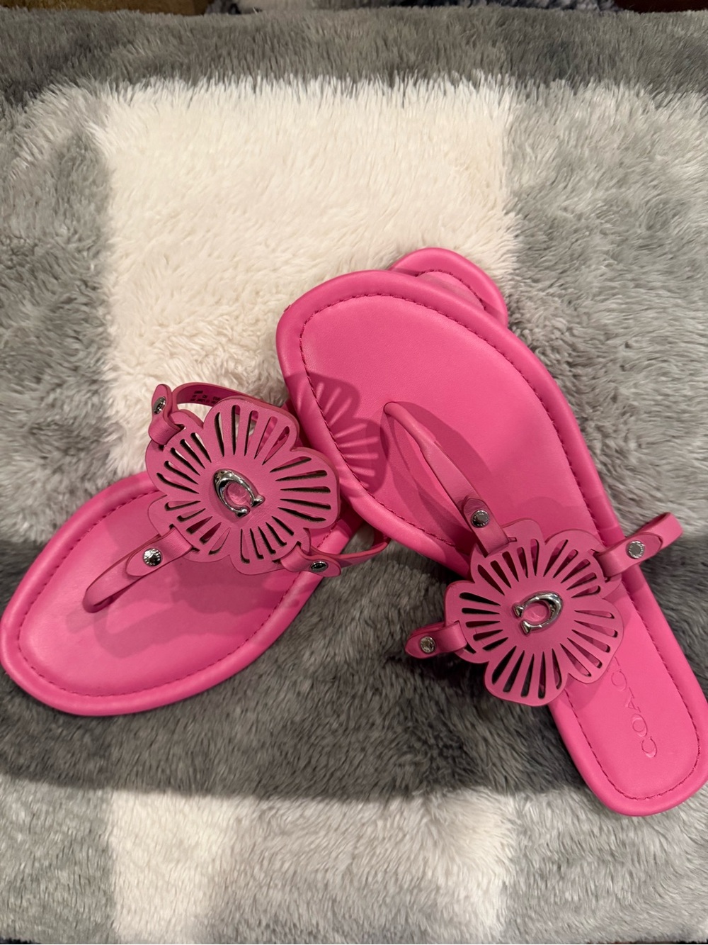 Coach Bright Pink Floral Cutout Thong Sandals